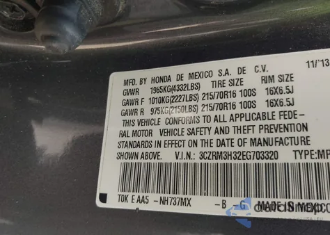 2014 Honda Cr-V Lx из США, поврежденный, VIN 3CZRM3H32EG703320